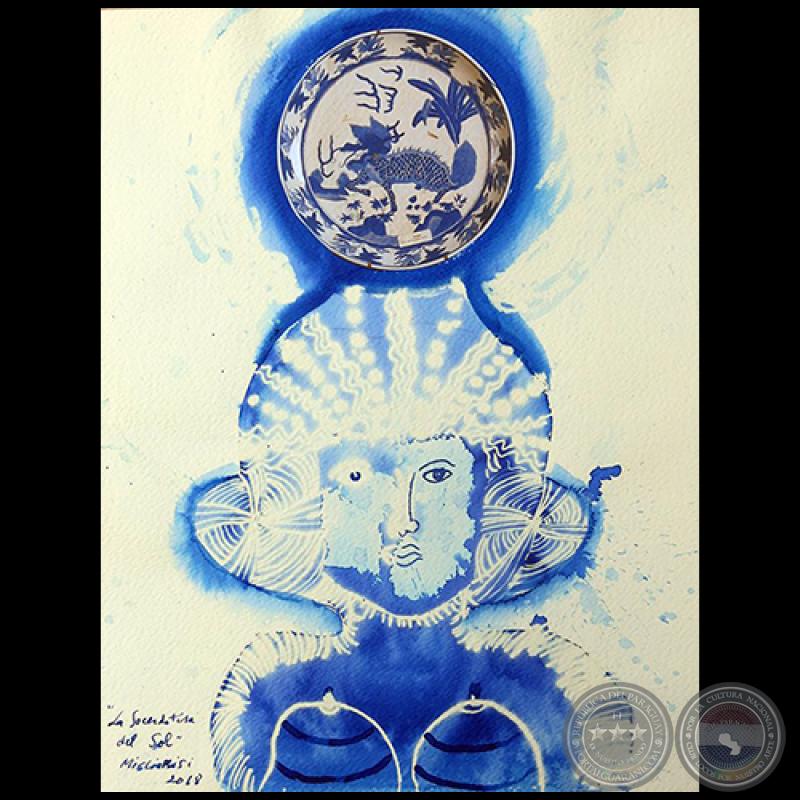 La sacerdotisa del sol - Serie AZUL dibujo sobre papel de Ricardo Migliorisi - Año: 2018